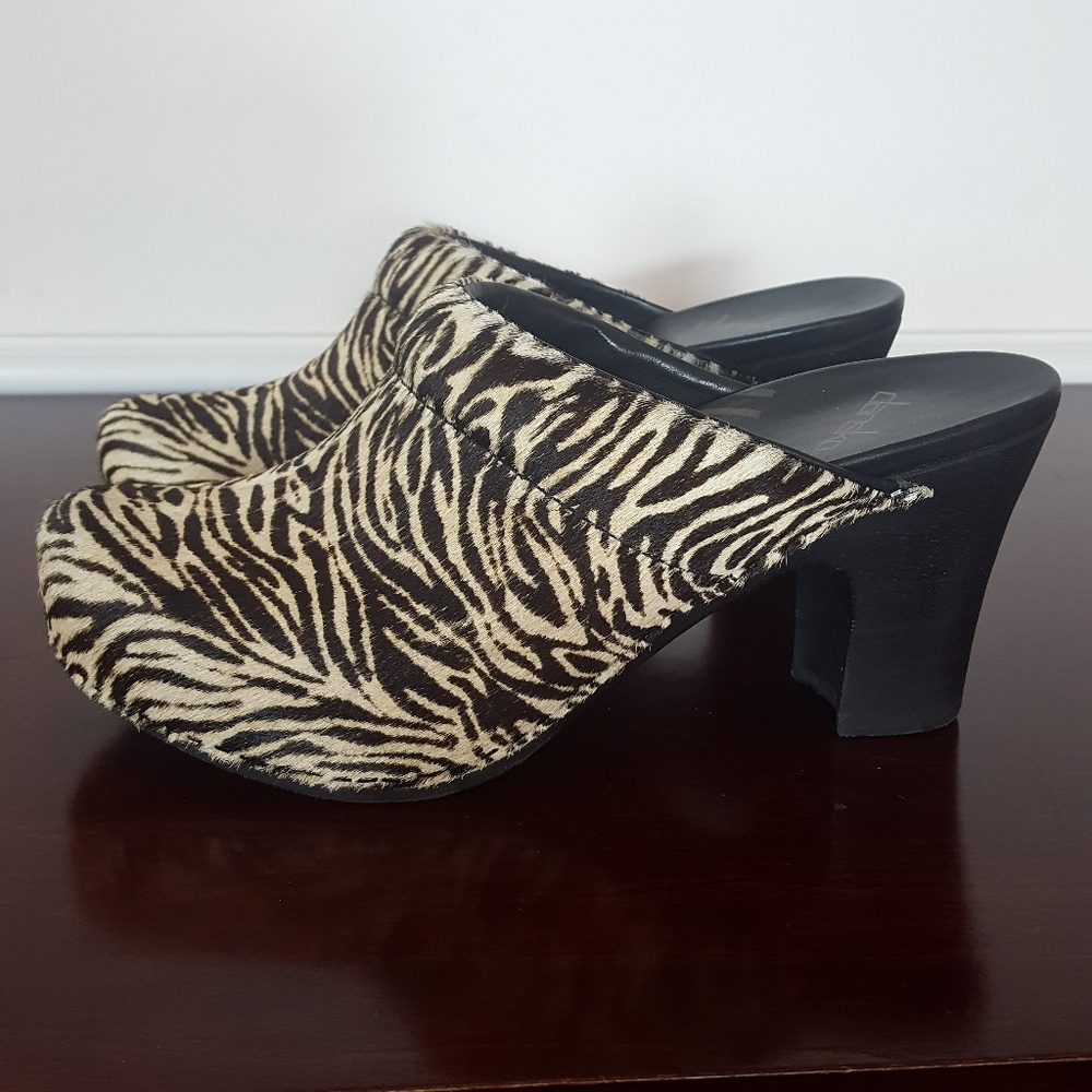 Dansko "Rae" Pony Hair Zebra Clogs Size 38/8